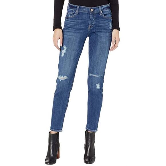 7 For All Mankind Josefina Boyfriend Button-Fly Jean Straight Distressed 25 - Picture 2 of 6